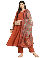 ANNI DESIGNER Womens Cotton Blend Anarkali Solid Kurta with Pant & Dupatta (UTSAV PEACH_S_Peach_Small)