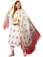 ANNI DESIGNER Womens Cotton Blend Straight Printed Kurta with Pant & Dupatta (Nairiti White-JL_L_White_Large)