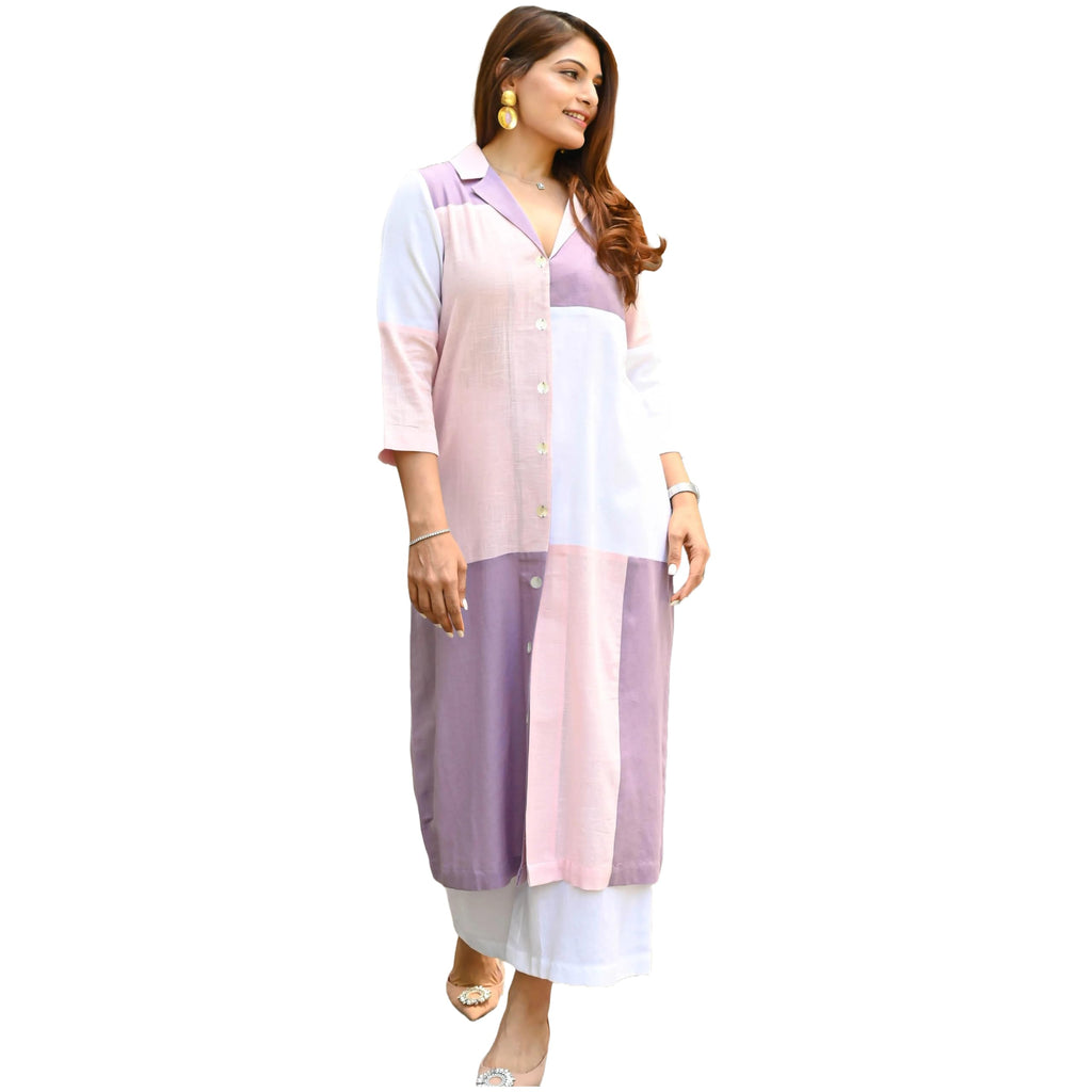 Gosriki Women'S Rayon Viscose Shirt Collar Regular Kurta With Palazzo (Vejal Purple-Gs_S_Purple_Small)