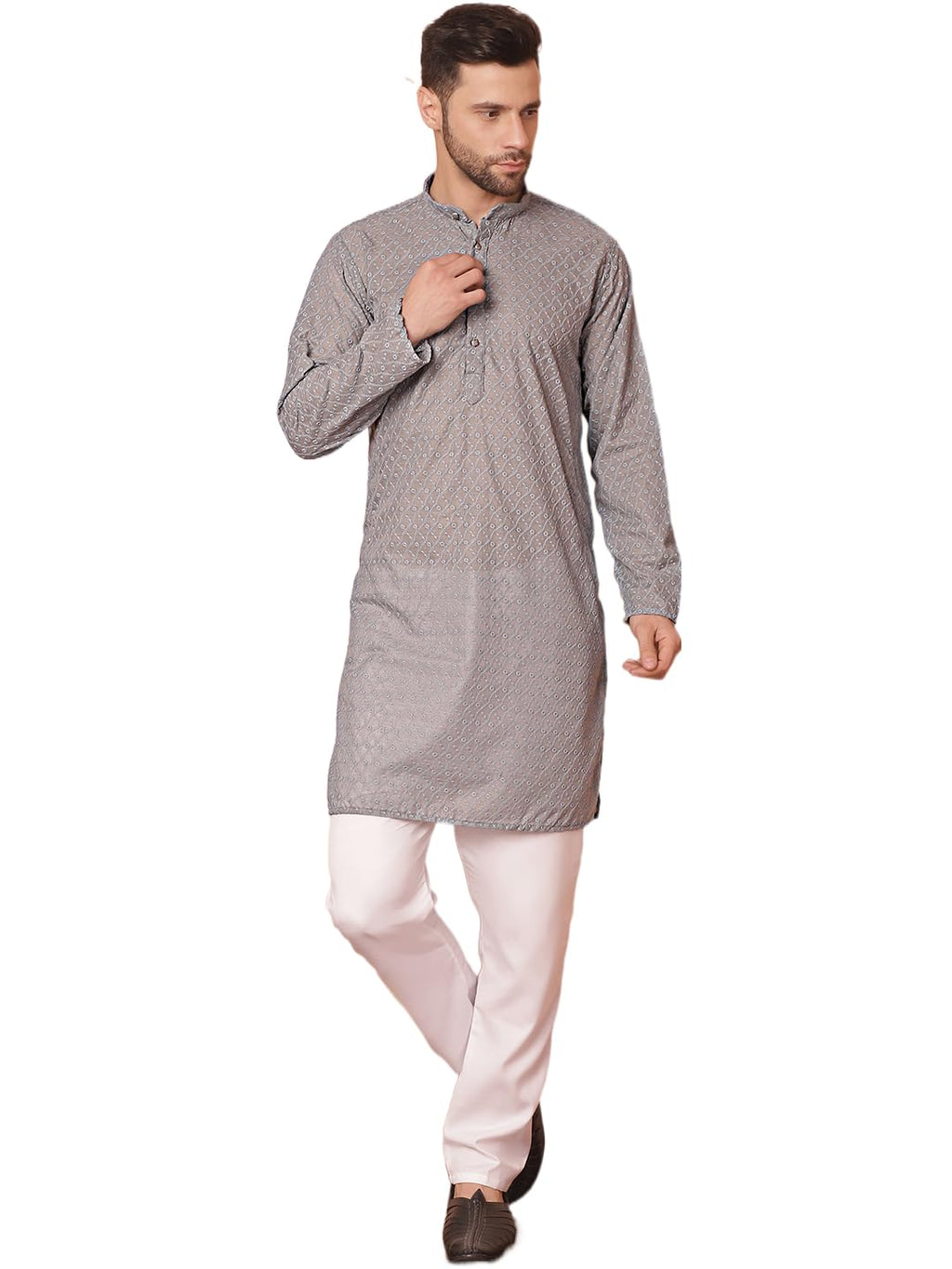 Jompers Mens Chikankari Pure Cotton Kurta Pyjama Set