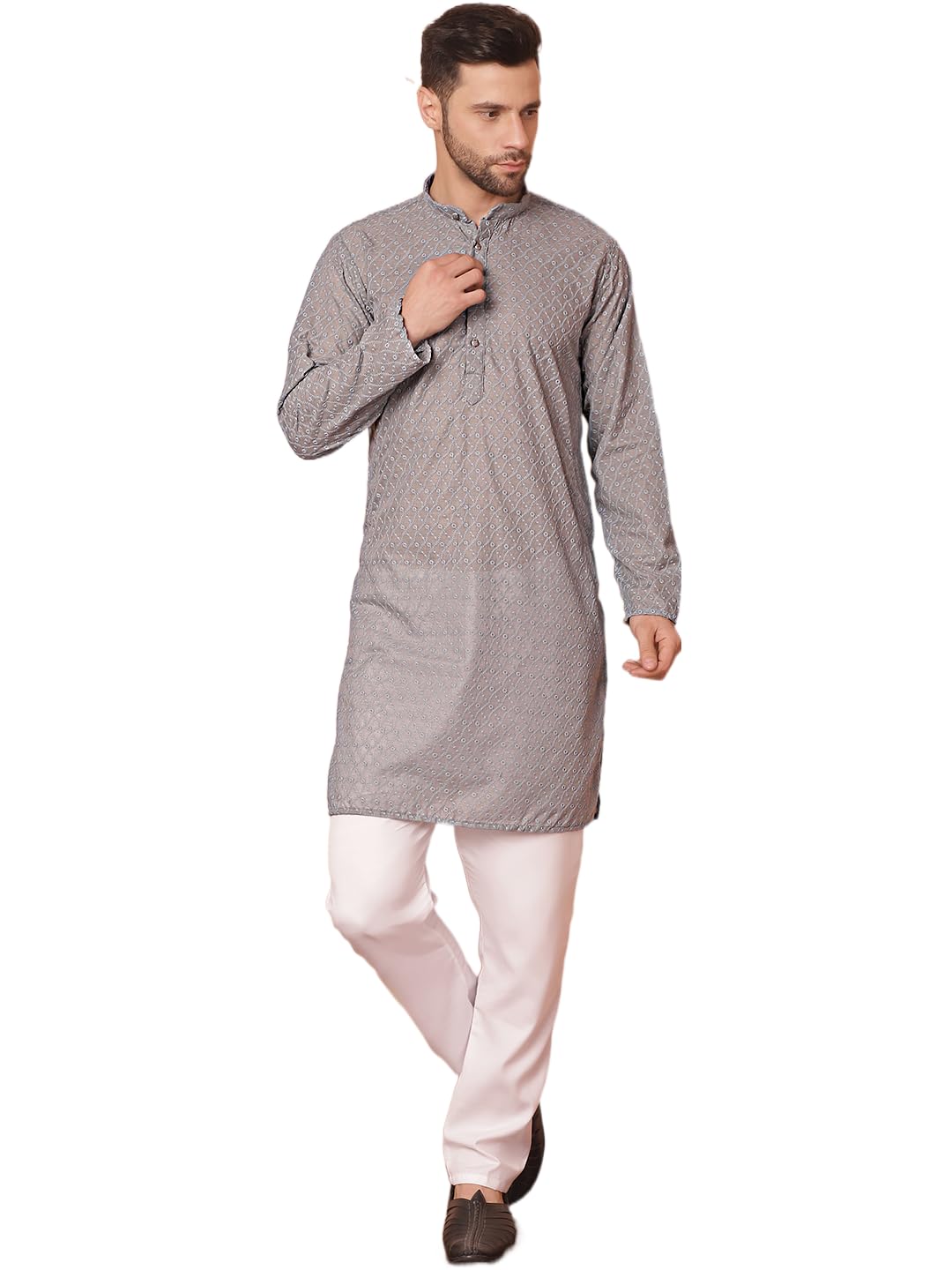 Jompers Mens Chikankari Pure Cotton Kurta Pyjama Set