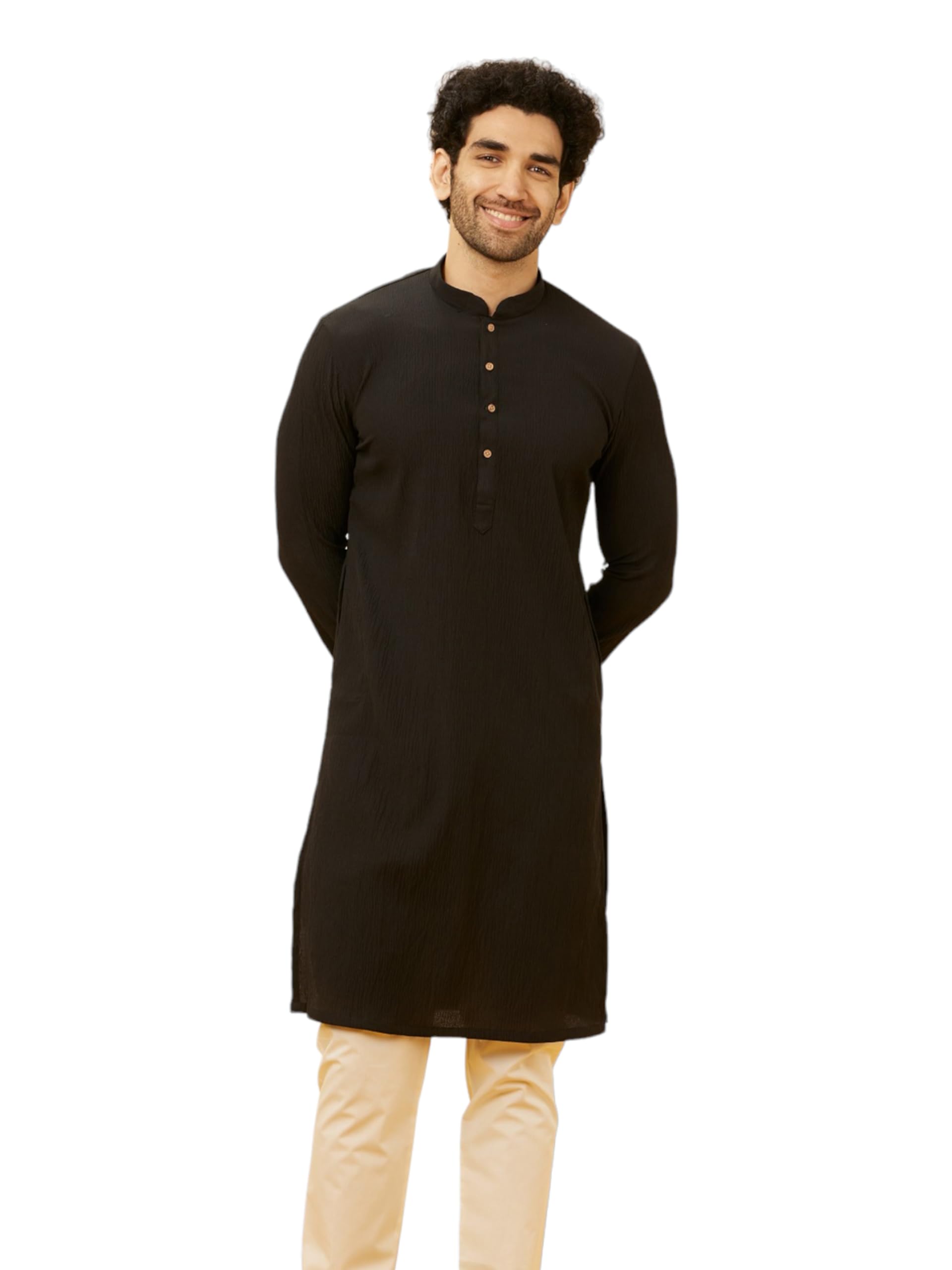 Manyavar MenS Black Spandex Kurta Pyjama Set (Black,M)