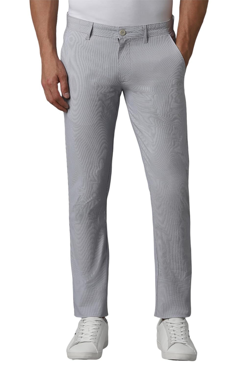 Men Grey Super Slim Fit Stripe Flat Front Casual Trousers