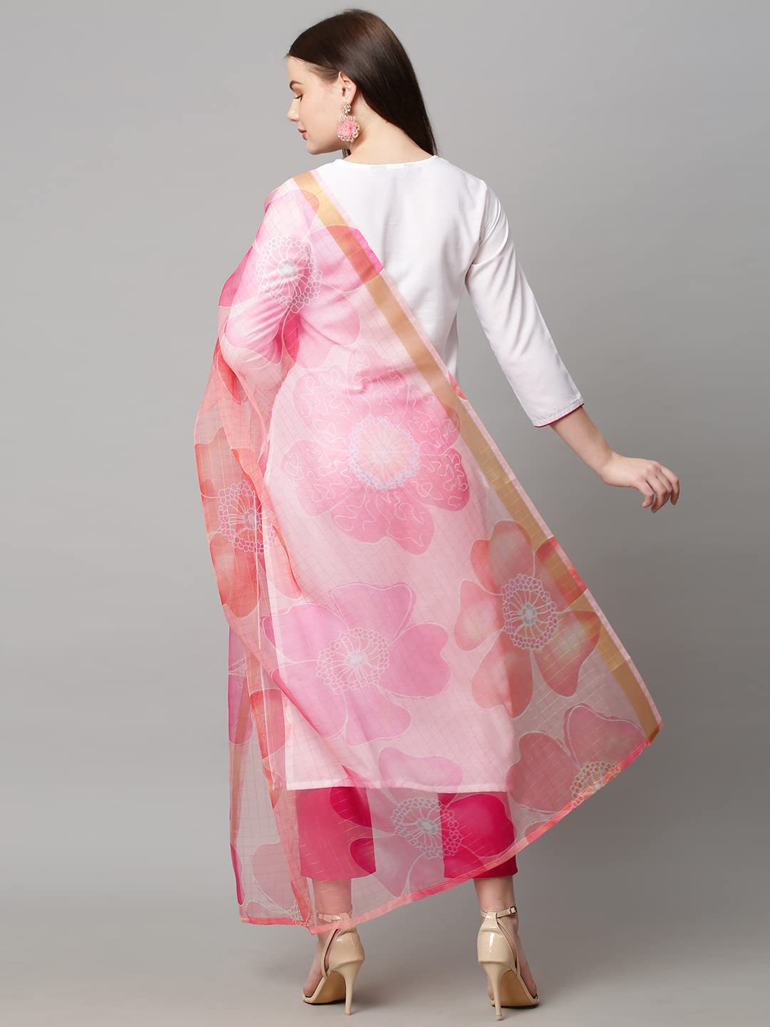 ANNI DESIGNER Womens Cotton Blend Solid Straight Kurta with Pant & with Dupatta (Chora WP_White_S_White_Small)