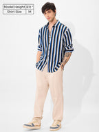 The Souled Store Stripes: Blue, White Men and Boys Long Sleeve Collared Neck Button Down Cotton Textured Shirts for Men