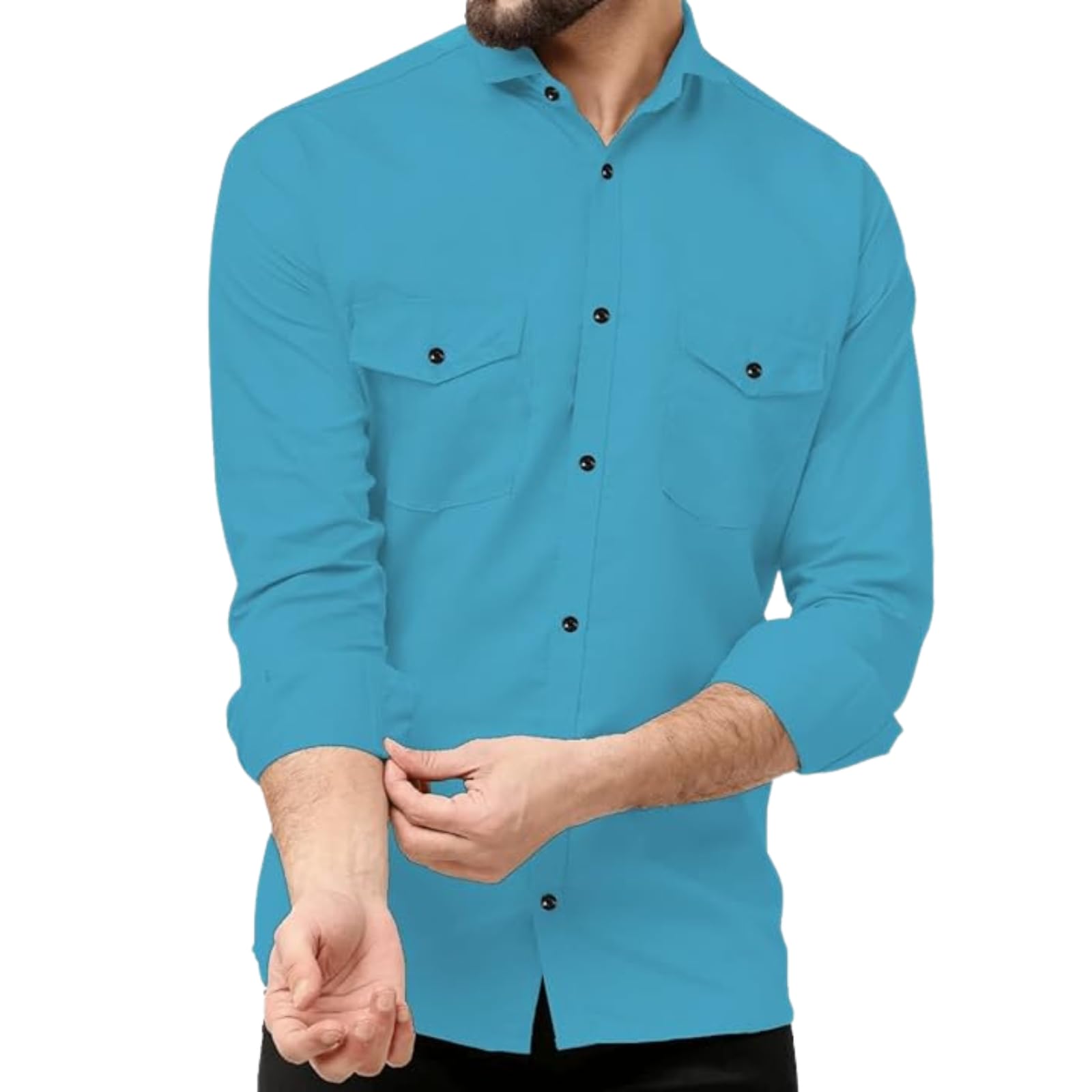 Rebelify Double Pocket MenS Casual Shirt - Regular Fit, Solid Spread Collar, Versatile Everyday Wear, Comfortable And Stylish De