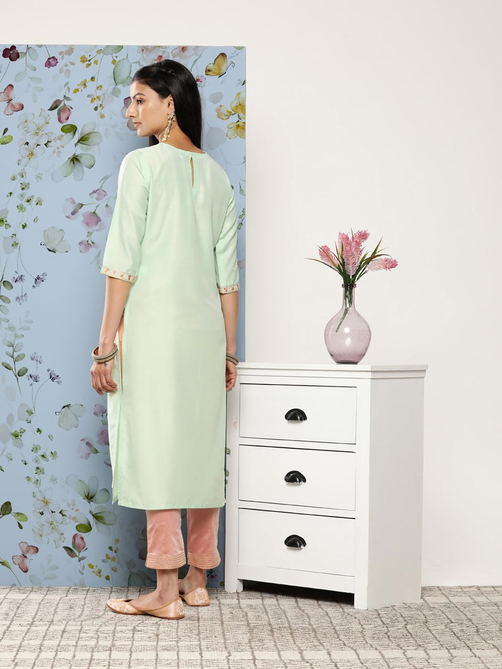 Libas Women Silk Straight Fit Printed Straight Kurta