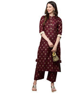 ANNI DESIGNER Women's Cotton Straight Kurta with Palazzo Set (PARBEEN New Maroon_S_Maroon_Small)