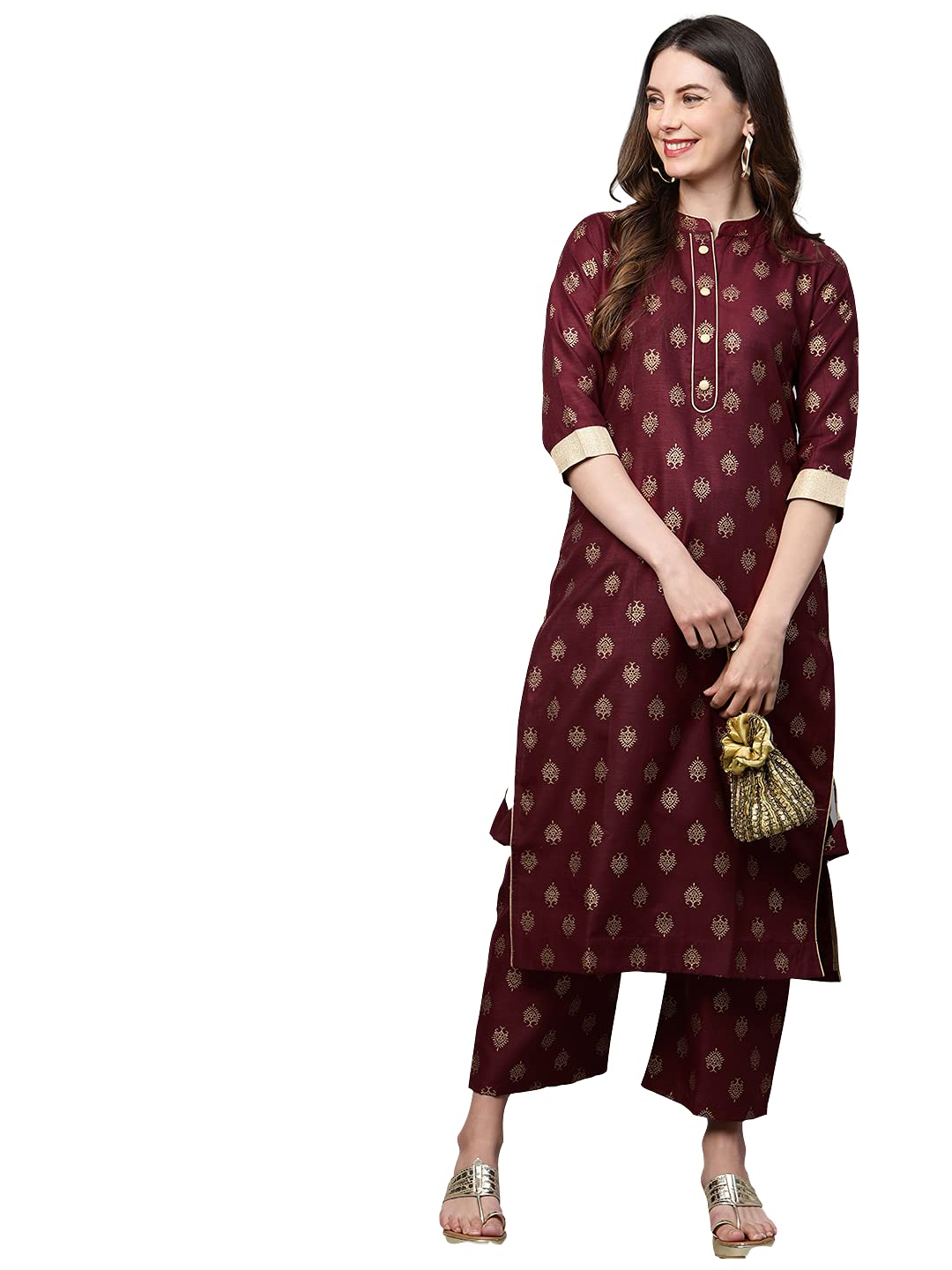 ANNI DESIGNER Women's Cotton Straight Kurta with Palazzo Set (PARBEEN New Maroon_S_Maroon_Small)
