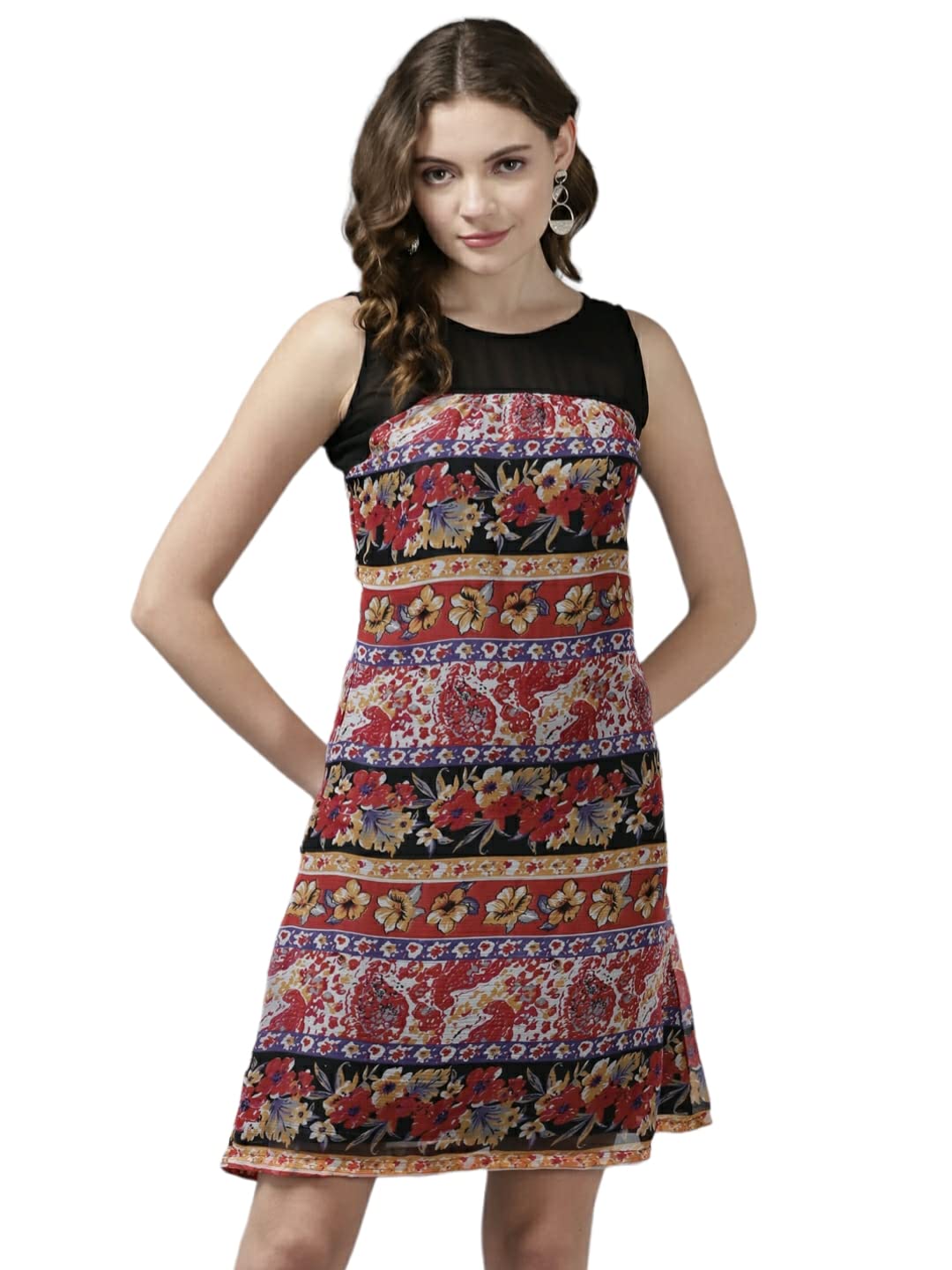 Aarika WomenS Georgette Skater Knee-Length Dress (Md-W-M-13121_Multi_M) Multicolour