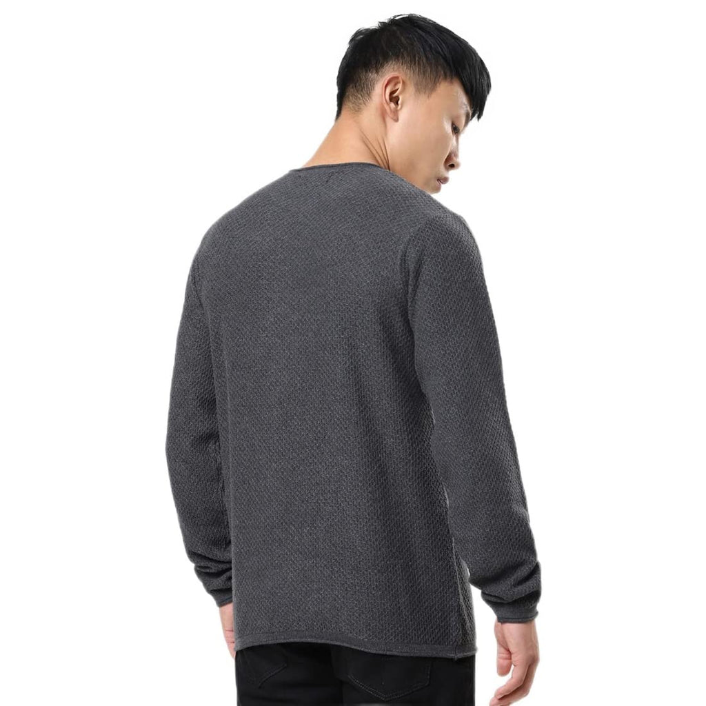 Bewakoof Mens Solid Regular Fit Full Sleeve Round Neck Cotton Sweater Grey