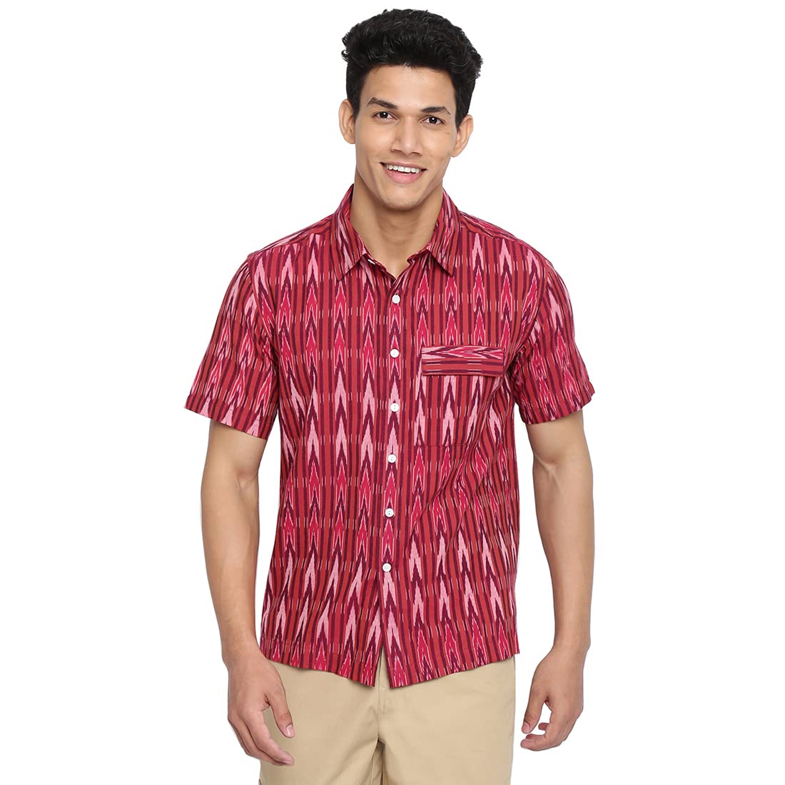 Fabindia Men Cotton Woven Shirt Brown_S