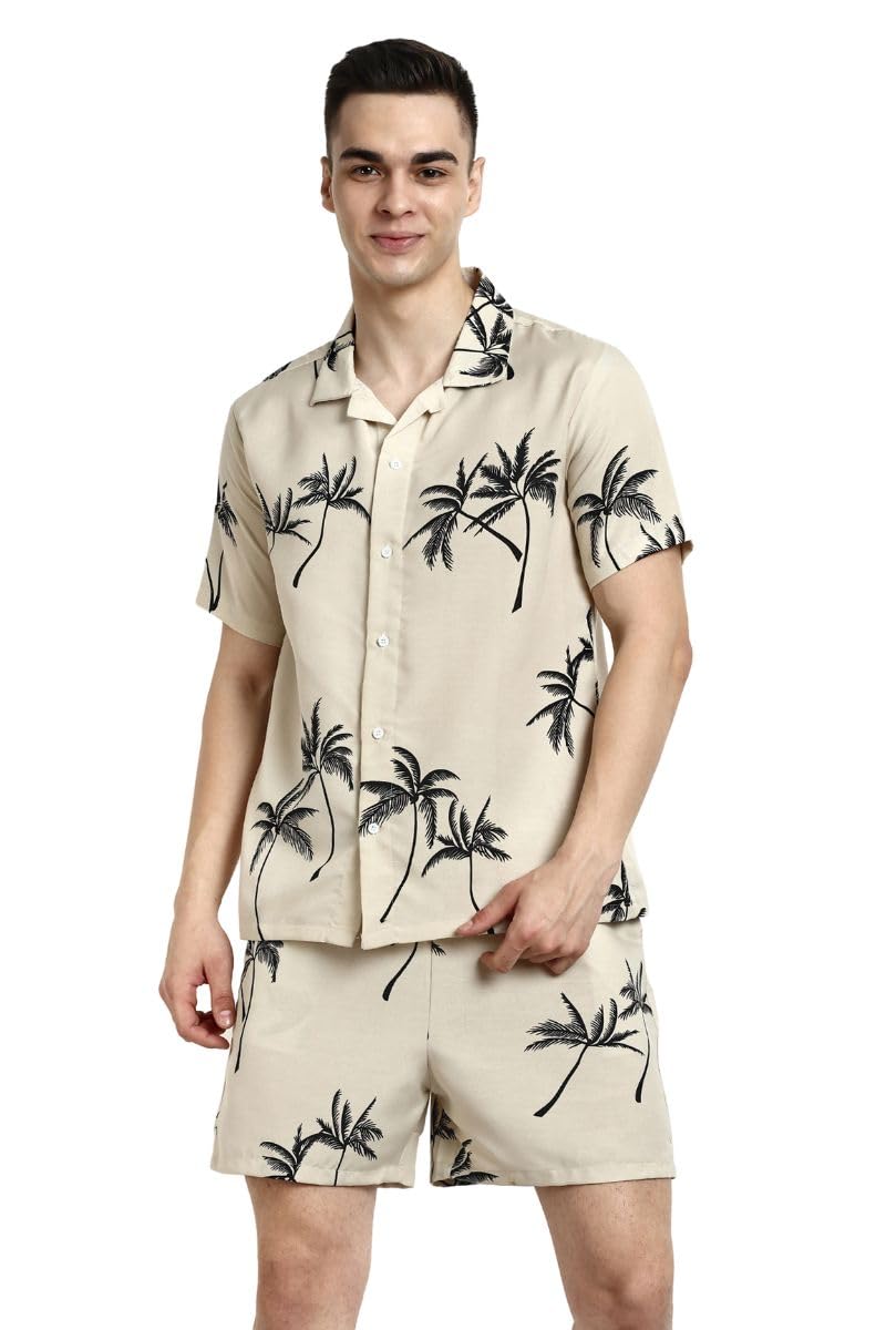DHRUVI TRENDZ Mens Rayon Co-Ord Set Regular Fit Relaxed Night Dress (Dt-Ms-6099&Sh-171_Offwhite_Medium)