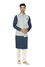 Manyavar MenS Silk Cotton Other Kurta Pyjama With Waist Coat (Jast101_Blue_Xl)