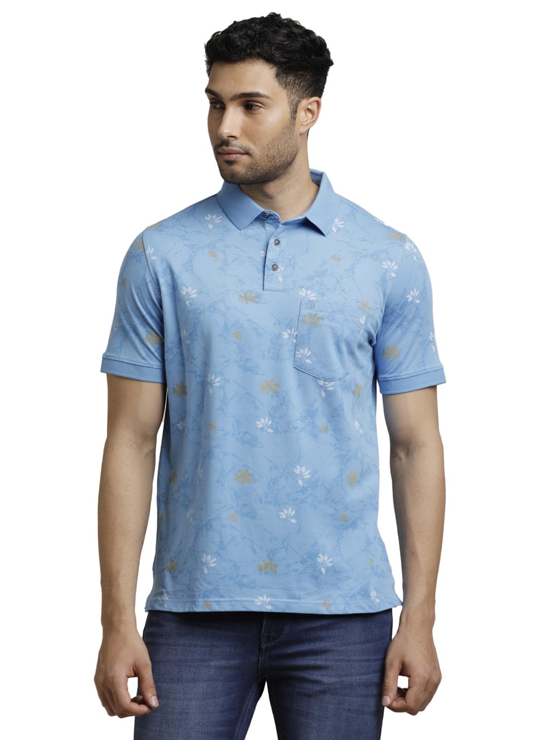 Turtle Men Poly Cotton Stretch Printed Sky Blue Polo Tshirt