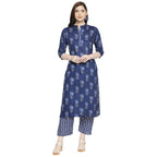 ANNI DESIGNER Women's Cotton Straight Kurta with Pant (Blue Flower_GSK_L_Blue_Large)