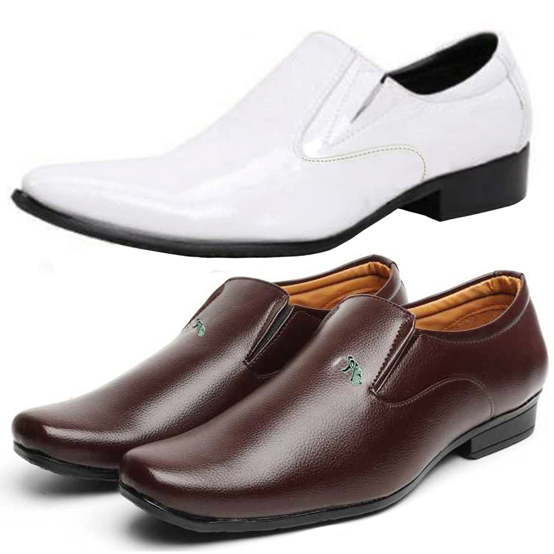 Unique Trendy Formal Shoes/Party Shoes/ 2 Shoes Combo with Free Belt for Men and Boys (BAZAAR8072_VTR401Wht) Multicolor 7