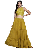 Libas Womens Embroidered Georgette Lehenga Choli Set With Dupatta