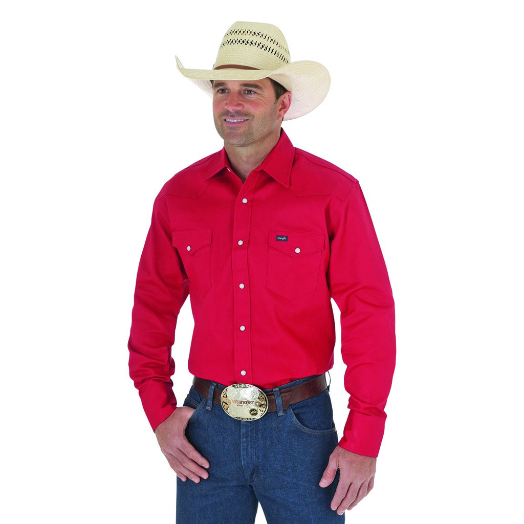 Wrangler mens Cowboy Cut Western Long Sleeve Snap Firm Finish work utility button down shirts, Red, 3X-Large US