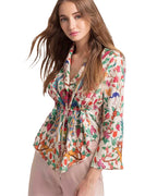 Eyebogler Womens Floral Print Long Sleeves Trendy Fashion Top