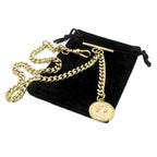 watchvshop Albert Chain Gold Tone Pocket Watch Chain Vest Chain for Men Fob T Bar with Swivel Clasp with Queen Design Medal Fob
