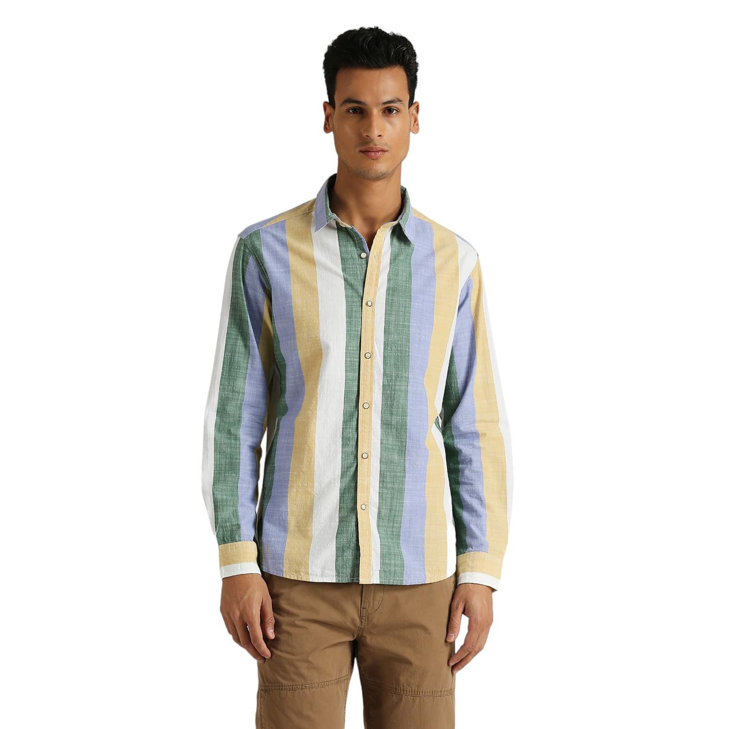 Pepe Jeans MenS Striped Regular Fit Shirt (Pm308686_Yellow_Multi