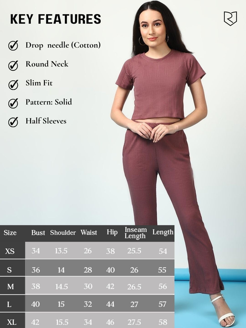 Rigo Cotton Solid Co-ord Set for Women | Round Neck, Slim Fit Tracksuit Co-ords Set for Women | Two Piece Co ord Set | Casual We