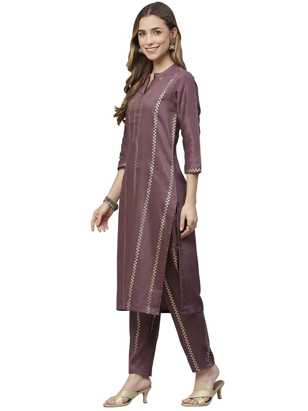 Ziyaa Women Women'S Purple Color Chinon Straight Kurta And Pant Set