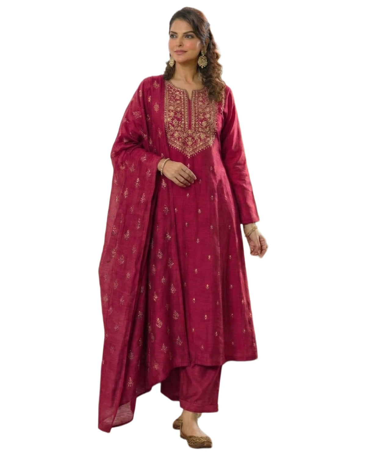 Anni Designer WomenS Viscose Straight Printed Embroidery Kurta With Pant & Dupatta (Puskal Pink_L_Pink_Large)