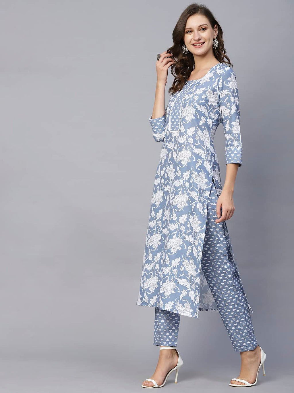 ANNI DESIGNER Womens Cotton Blend Printed Straight Kurta with Pant (Pustak Navy Blue-Nw_S_Navy Blue_Small)