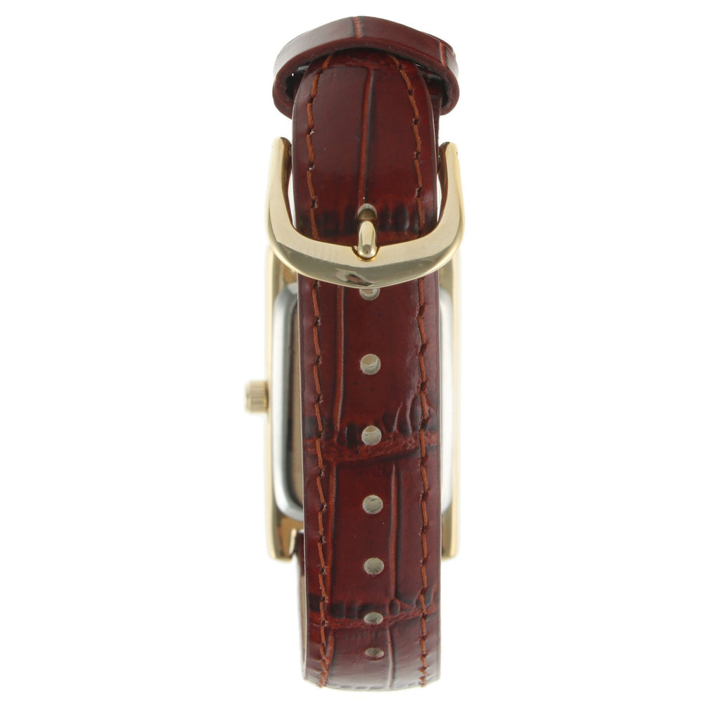 Peugeot Women's Classic 14Kt Gold Plated Watch, Rectangular Tank Shape Case with Leather Band and Easy to Read Dial