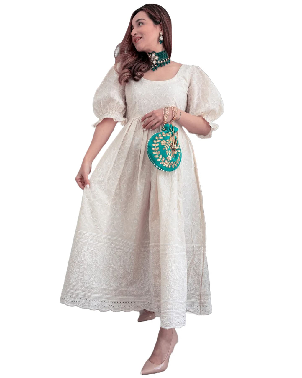ANNI DESIGNER Women's Cotton Blend Embroidered Anarkali Kurta (Shring Cream_XL_Cream_X-Large)