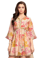 White Button New Peplum Cream Flower Kids Sharara Set For Girl Dress