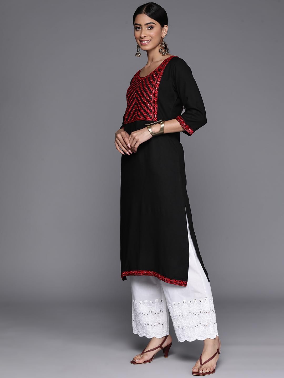 Libas Black Embellished Rayon Straight Kurta