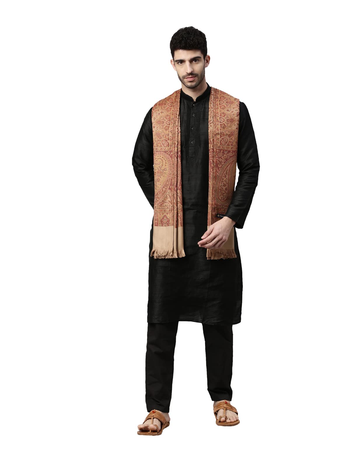 Pashmoda Men Zarif-E-Kashmir Woven Design Shawl (Size: 101X203 Cm, Brown Color)