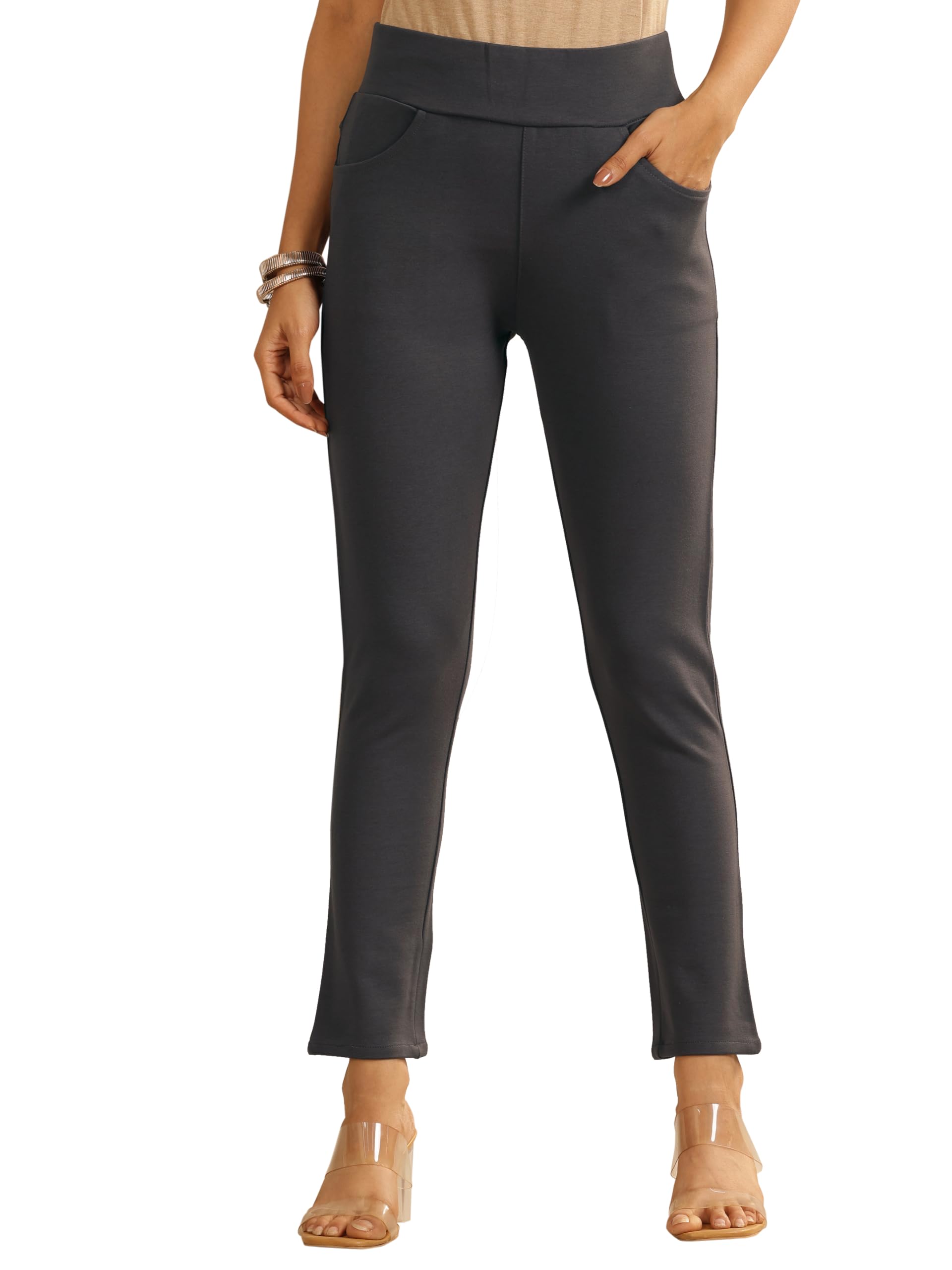 Libas Womens Solid Rayon Jeggings For Women Charcoal Grey