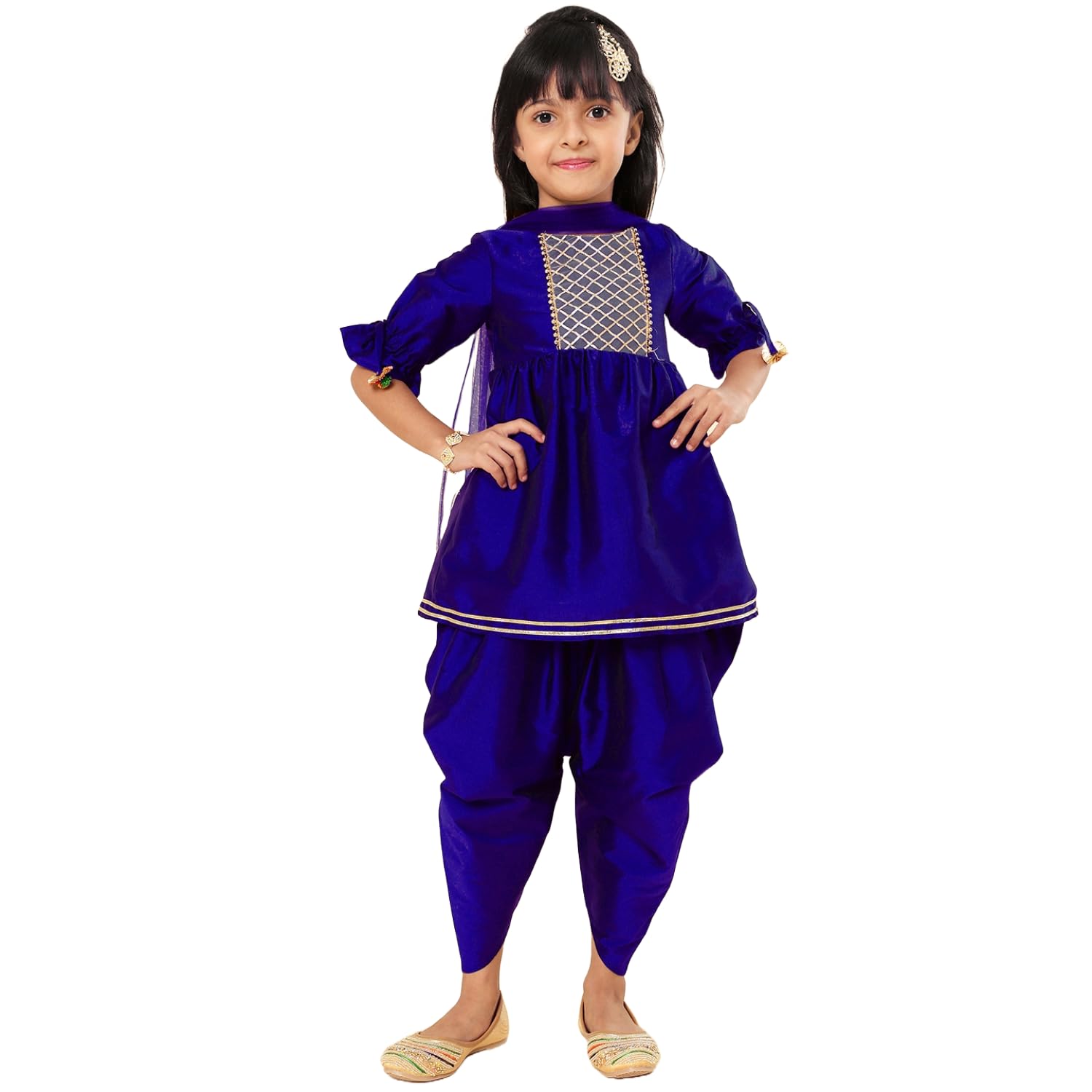 A.T.U.N. (ALL THINGS UBER NICE) Girls Pleated Gotta Patti Kurti with Dhoti Pants & Dupatta Set | Ethnic Wear Clothing Set