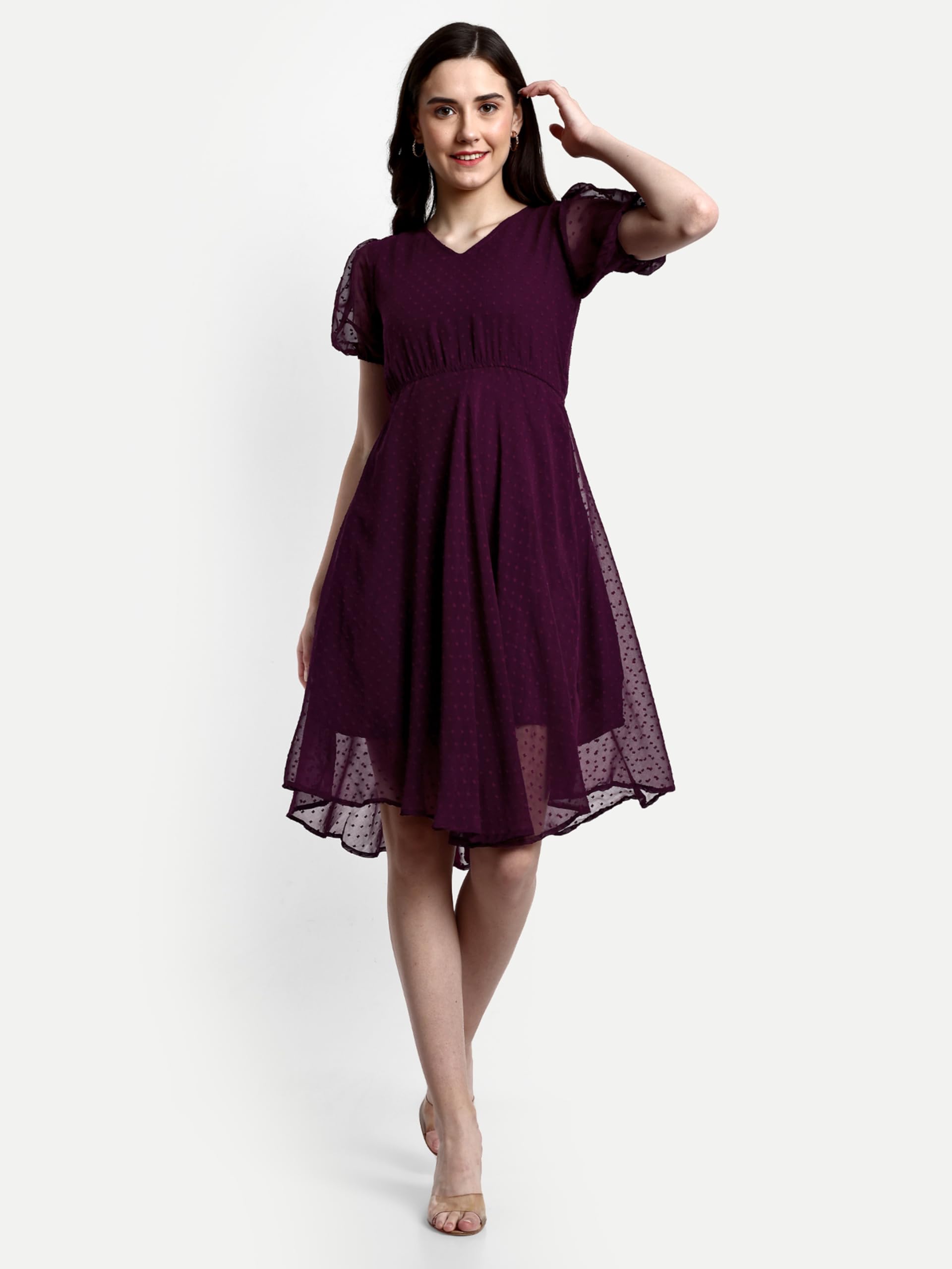 Tagas Women'S Georgette A-Line Knee-Length Dress (Op-3210- Burgundy)