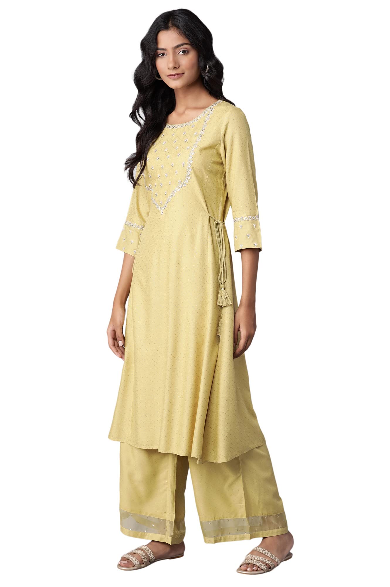 W For Woman Women'S Viscose Solid Panelled A-Line Kurta