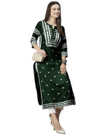 ANNI DESIGNER Womens Cotton Blend Chikankari Embroidered Straight Kurta (STHO-Dark Green-NW_M_Dark Green_Medium)