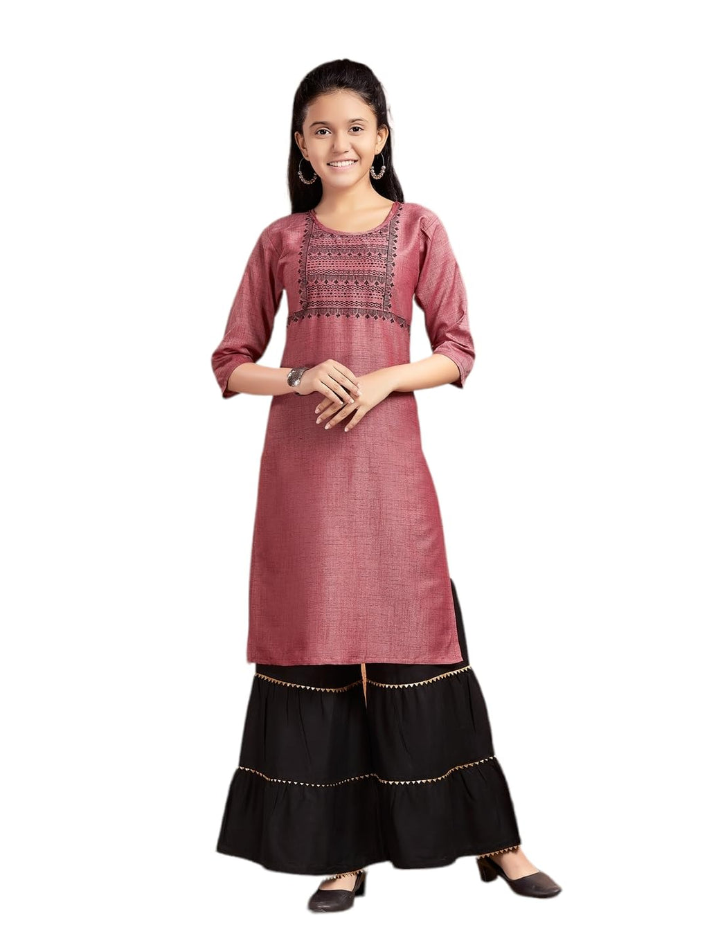 Aarika Girls Casual Wear Maroon Colour Tribal Print Cotton Kurti (9-16 Years)