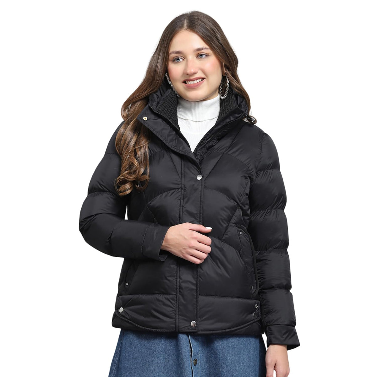 Monte Carlo Womens Self Design Black Collar Neck Full Sleeve Jacket_224067461 2