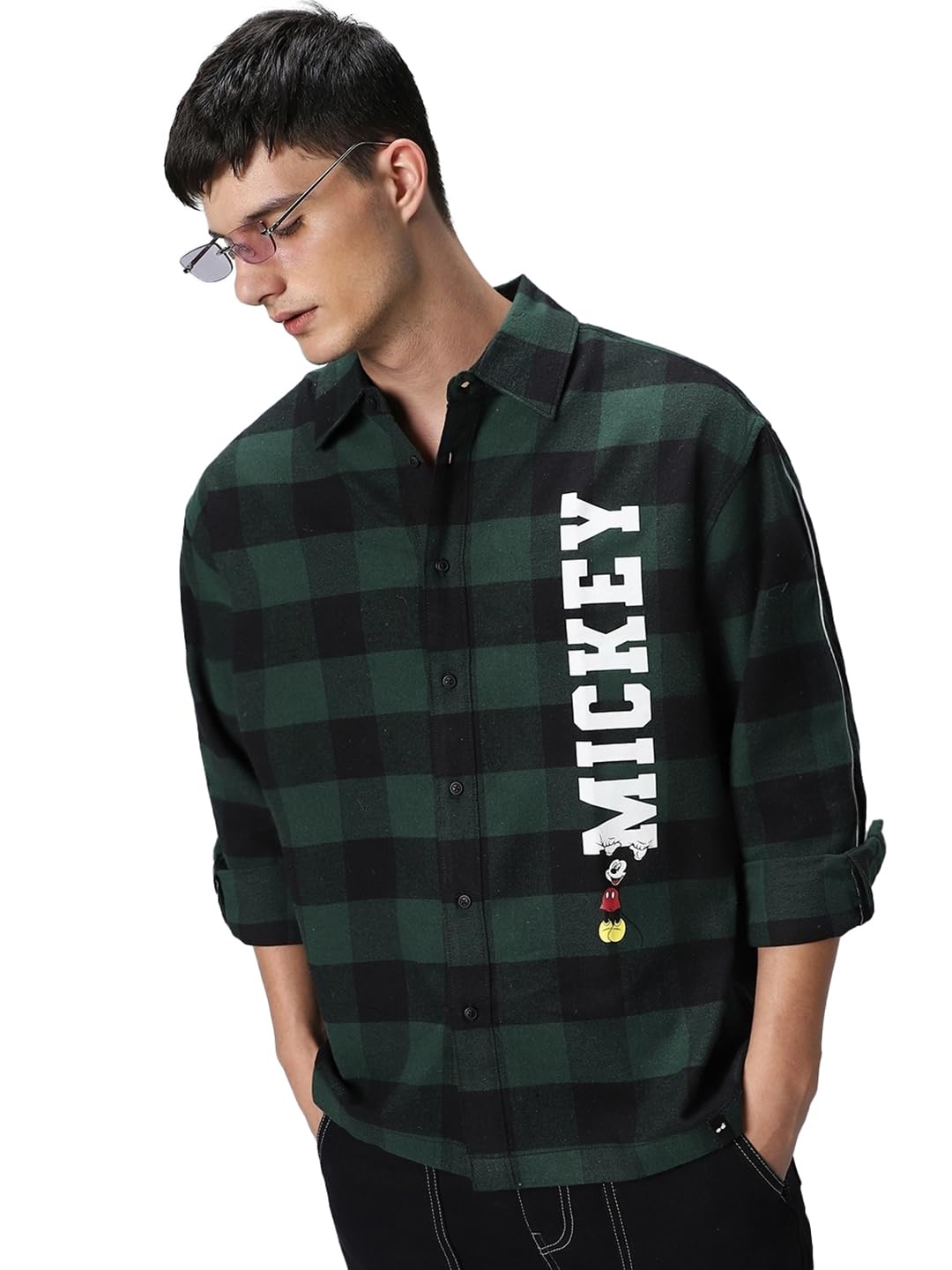 Bewakoof Official Disney Merchandise MenS Checked Oversized Fit Shirt_604440_Green_M