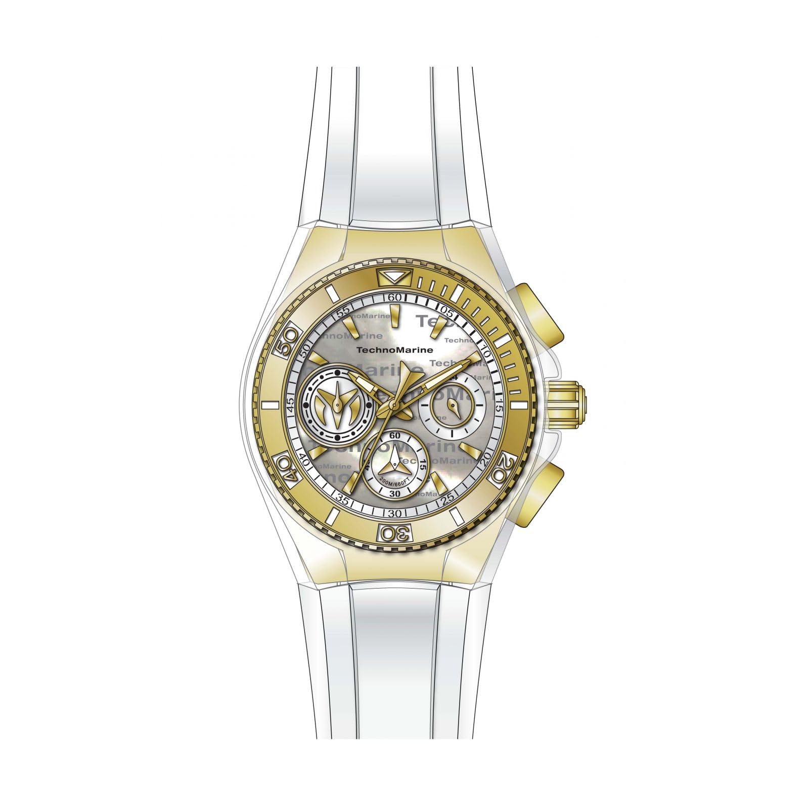 TechnoMarine Women's Cruise California Quartz Watch, Stainless Steel, Silicone Strap, 26.25 (Model: TM120028) (White)