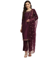 Womanista Women'S Wine Embroiderey Kurta With Net Dupatta(Suit_1094A_Xl)