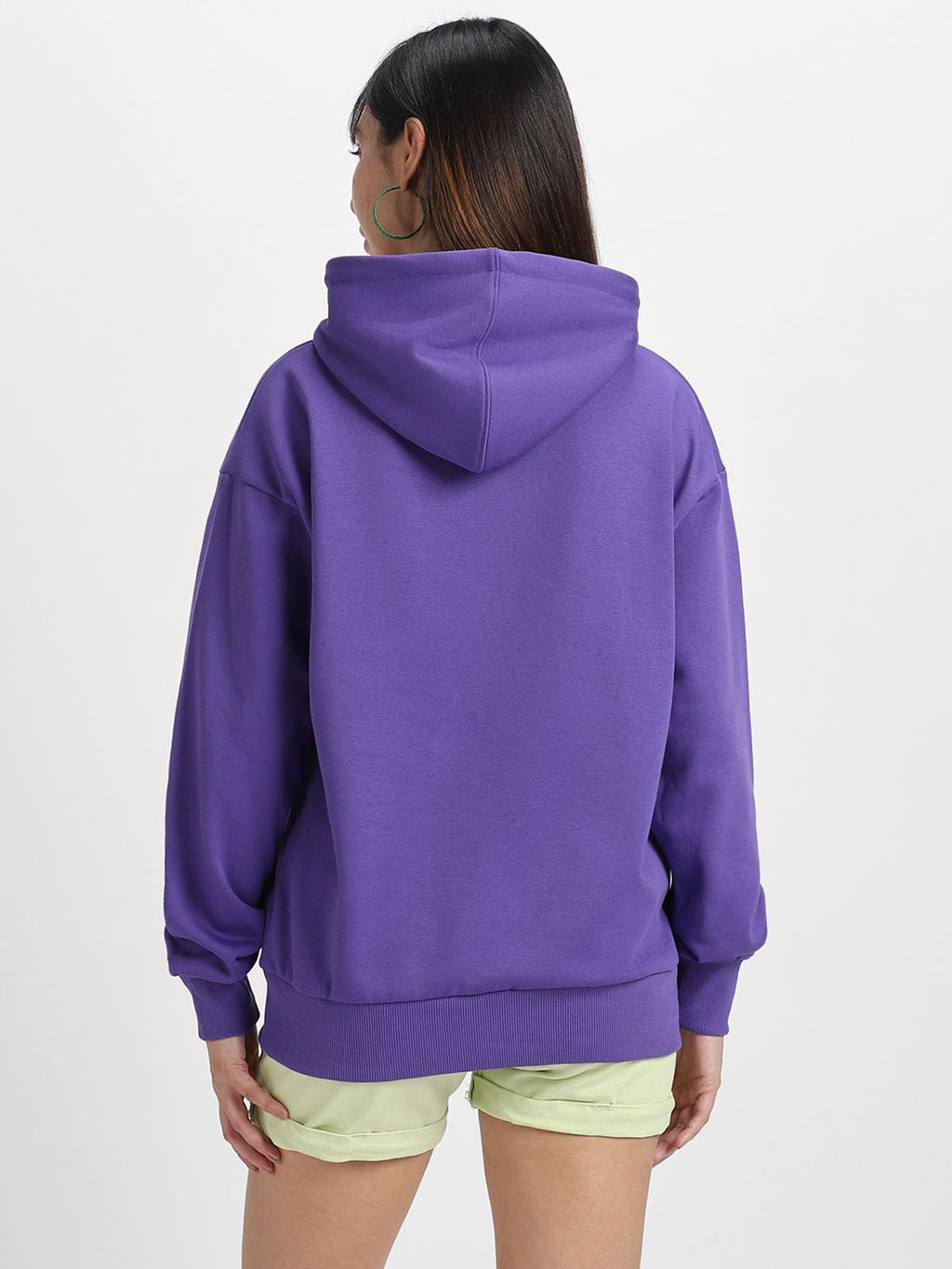 JUNEBERRY Cotton Polly Fleece Oversized Fit Purple Graphic Hoodie for Women