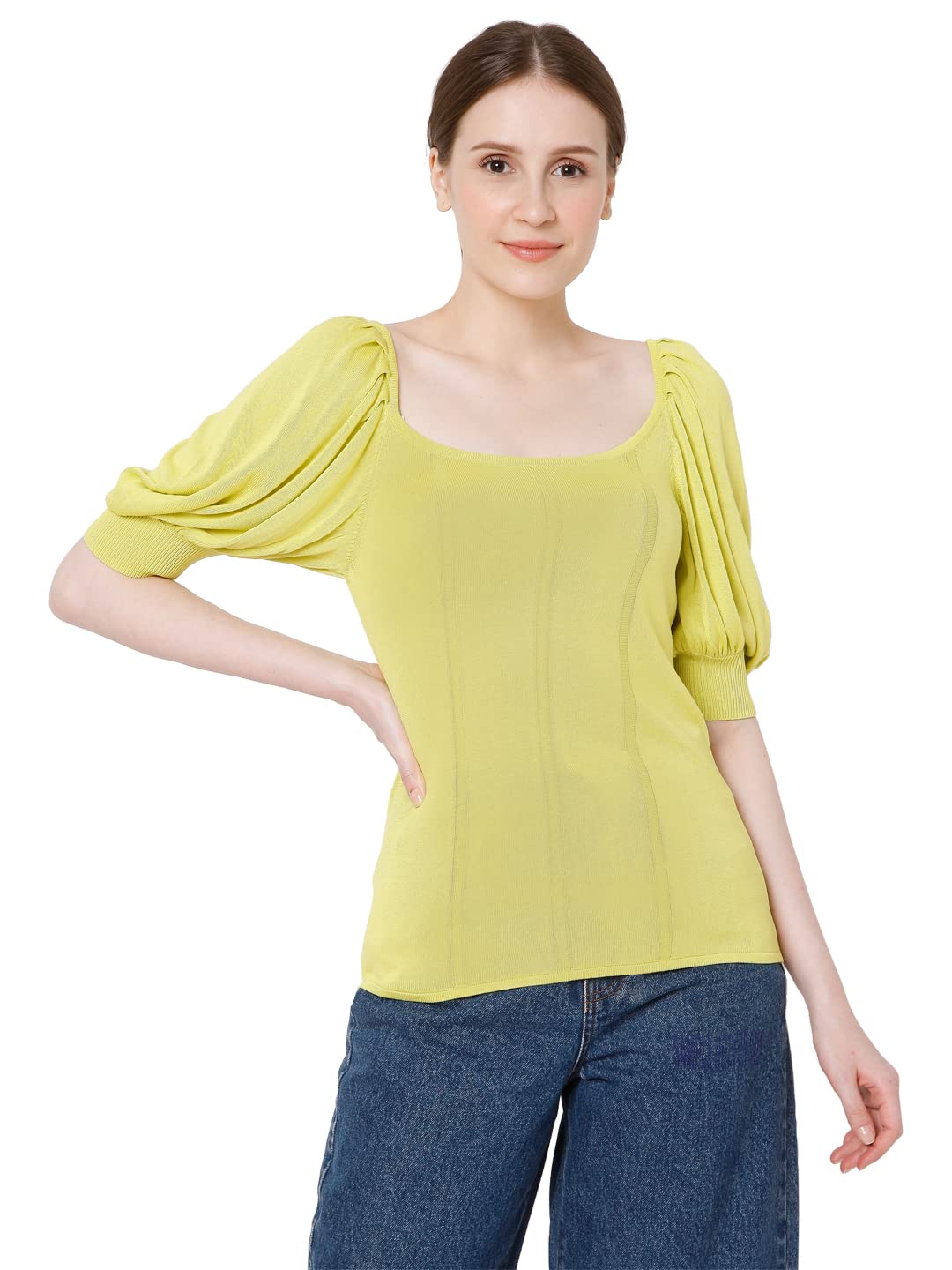 Vero Moda WomenS Rayon Blend Slim Fit Green Top_Medium