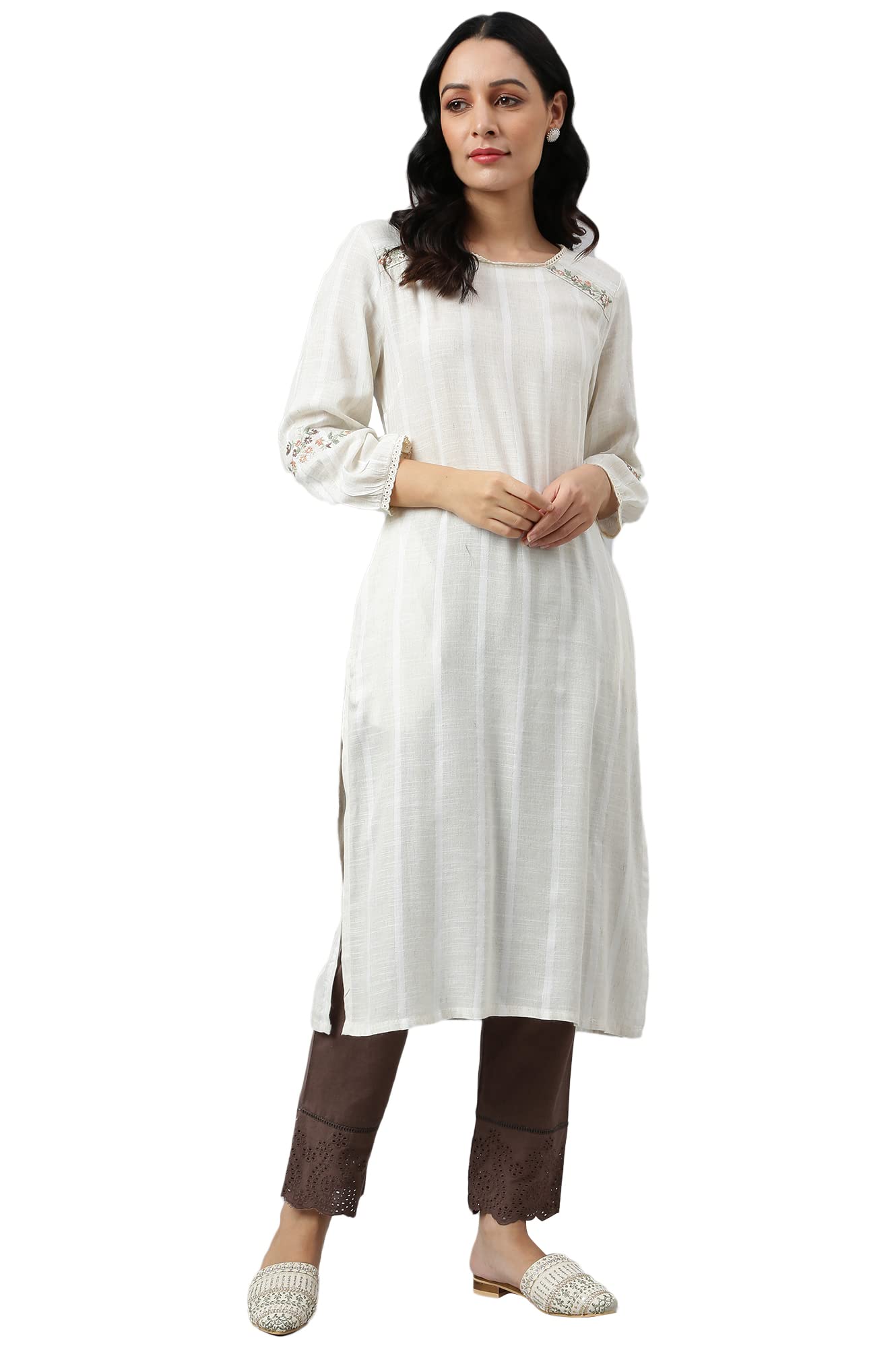 W For Woman Women'S Cotton Blend Kurta, Slim Pant (22Fews17781-312354_Beige_5Xl)