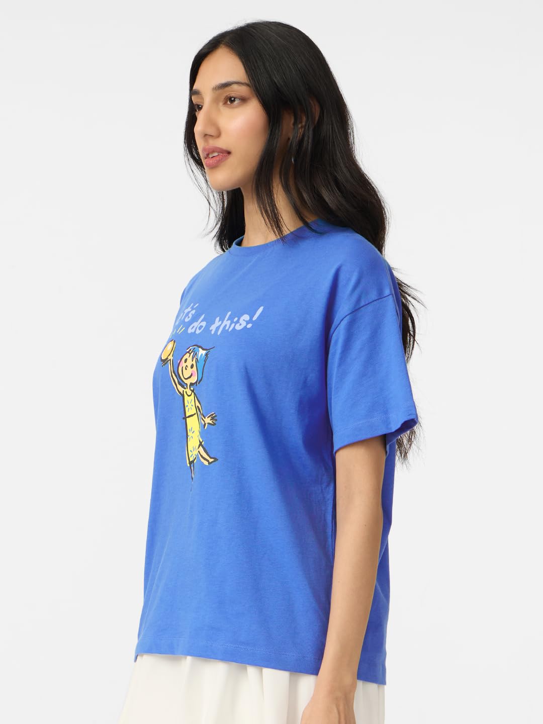 The Souled Store Inside Out: Joy Women and Girls Short Sleeves Round Neck Blue Graphic Printed Cotton Oversized T-Shirts