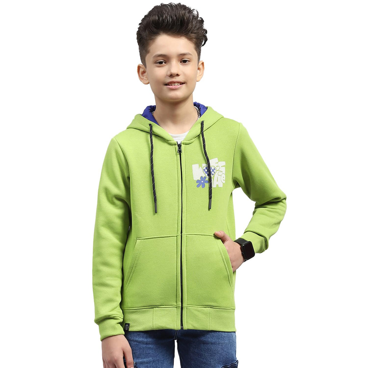 Monte Carlo Boys Printed Green Hooded Neck Full Sleeve Sweatshirt (524068380136) 13-14